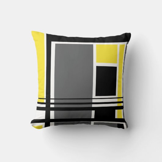 幾何学的でモダンで黒い灰色の黄色い装飾用クッション クッション (正面)