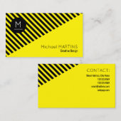 幾何学的でモダンなスタイルの黒及び黄色 名刺 (正面/裏面)