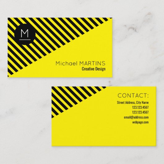 幾何学的でモダンなスタイルの黒及び黄色 名刺 (正面/裏面)