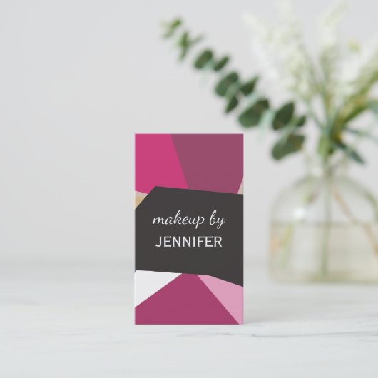 幾何学的で抽象的ではっきりしたでモダンなメーキャップアーティスト 名刺 (スタンド正面)