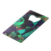 幾何学的で、カラフルな、織り目加工の抽象美術 クレジットカード栓抜き (裏面アングル)