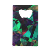 幾何学的で、カラフルな、織り目加工の抽象美術 クレジットカード栓抜き (裏面)