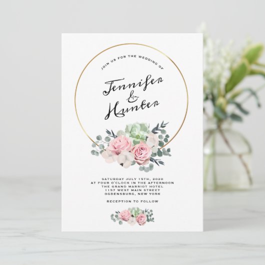 幾何学的なたがの花柄の結婚式招待状 招待状 (スタンド正面)