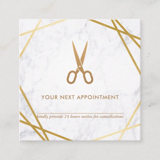 幾何学的なはさみの大理石の美容師のアポイントメント スクエア名刺 (正面)