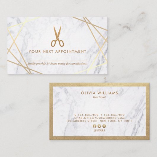 幾何学的なはさみの大理石の美容師のアポイントメント 名刺 (正面/裏面)