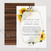 幾何学的なひまわりのウェディング縮小ゲストリスト 案内状 (正面/裏面)