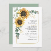 幾何学的なひまわりボタニカルウェディング 招待状 (正面/裏面)