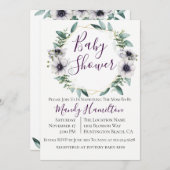 幾何学的なアネモネ ユーカリ ベビーシャワー 招待状 (正面/裏面)