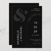 幾何学的なアンパサンド アーチ & フォト ブラック＆ホワイト 招待状 (正面/裏面)