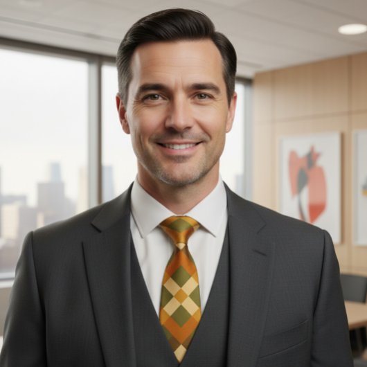 幾何学的なアースカラーパターン ネクタイ