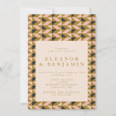 幾何学的なアートデコ ブラック ゴールド ブラッシュ ウェディング 招待状 (正面)