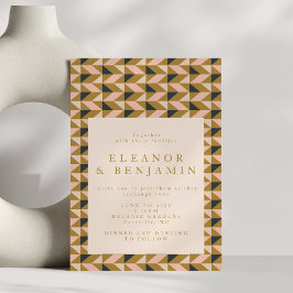 幾何学的なアートデコ ブラック ゴールド ブラッシュ ウェディング 招待状