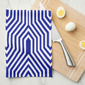 幾何学的なアールデコ-コバルトブルーおよび白 キッチンタオル (四つ折り)