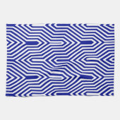 幾何学的なアールデコ-コバルトブルーおよび白 キッチンタオル (横)