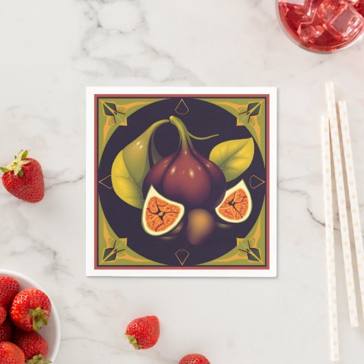 幾何学的なイチジクの実お洒落果とモダン型枠 スタンダードカクテルナプキン (インサイチュ)