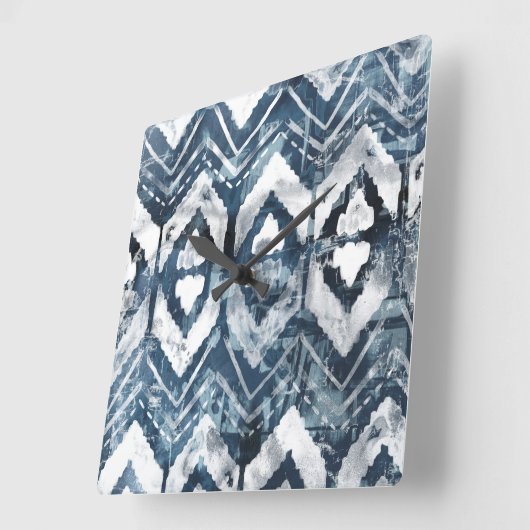 幾何学的なインディゴの抽出- スクエア壁時計 (傾斜)