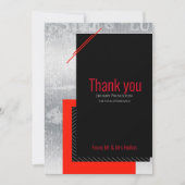 幾何学的なウェディングデザイン 赤 黒 灰 白のストライプ サンキューカード (正面)