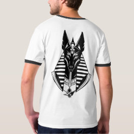 幾何学的なエジプトのジャッカル・ファラオアート リンガーTシャツ Tシャツ