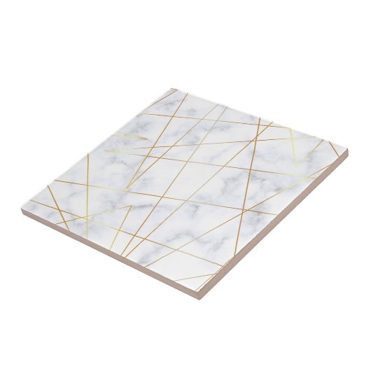 幾何学的なエレガントなひよこの白い大理石のフェイクな金ゴールド タイル (側面)