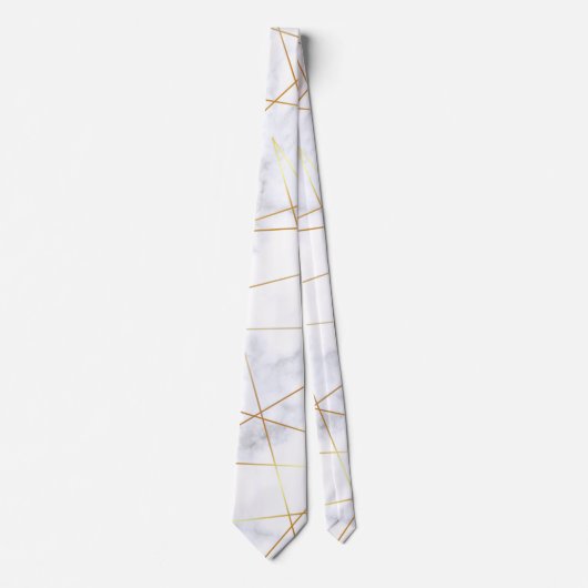 幾何学的なエレガントなひよこの白い大理石のフェイクな金ゴールド ネクタイ (正面)