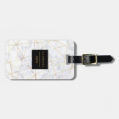 幾何学的なエレガントなひよこの白い大理石のフェイクな金ゴールド ラゲッジタグ (正面横)