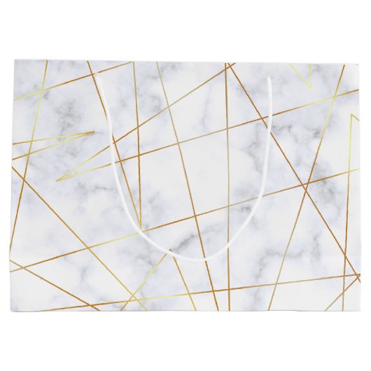 幾何学的なエレガントなひよこの白い大理石のフェイクな金ゴールド ラージペーパーバッグ (裏面)