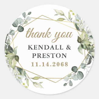 幾何学的なエレガント緑の金ゴールド結婚に感謝 ラウンドシール