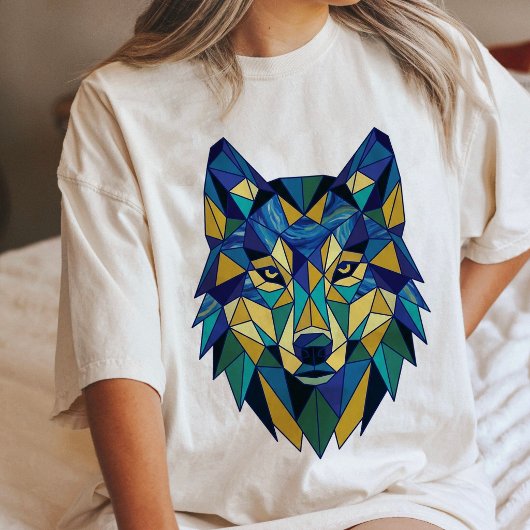 幾何学的なオオカミの頭部の抽象芸術 トライブレンドＴシャツ
