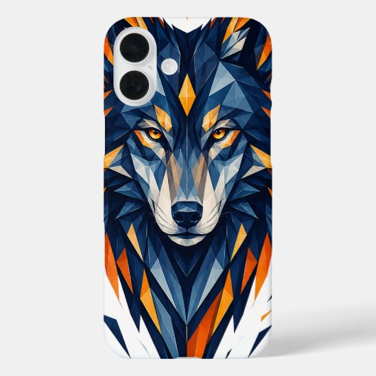 幾何学的なオオカミ 黒とオレンジのポリゴナルアート Case-Mate iPhoneケース (裏面)