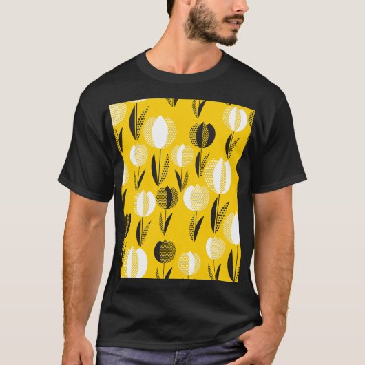 幾何学的なオランダのチューリップの花のパターン Tシャツ (正面)
