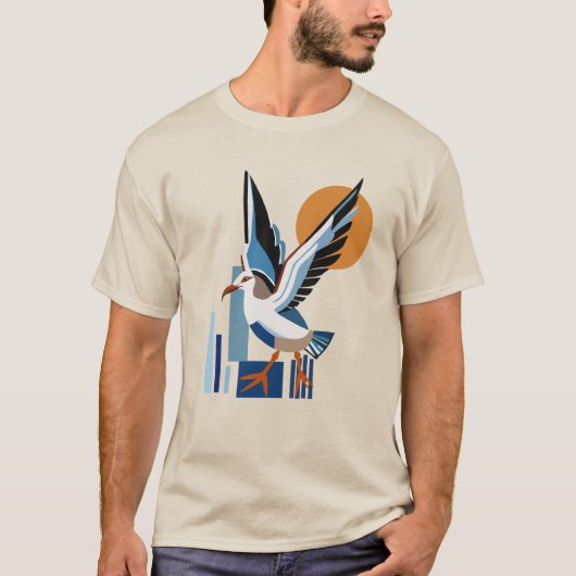 幾何学的なカモメ海 Tシャツ (正面)