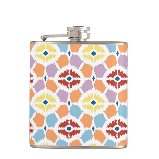 幾何学的なカラフルなダイヤモンドのイカット フラスク (正面)