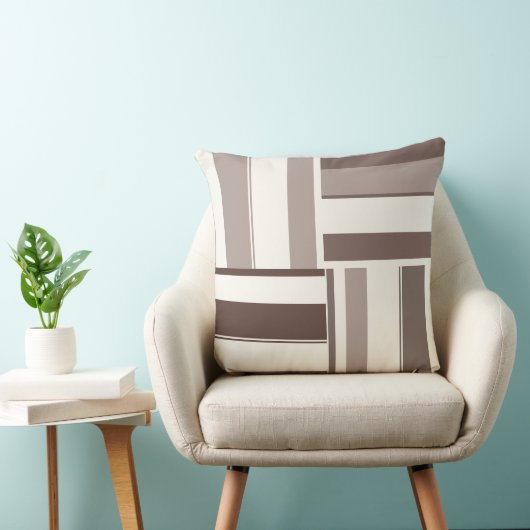 幾何学的なカラーブロックの長方形 - ブラウンとベージュ クッション (椅子)