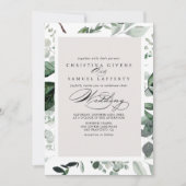 幾何学的なカリグラフィーグリーン表裏結婚式 招待状 (正面)