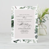 幾何学的なカリグラフィーグリーン表裏結婚式 招待状 (スタンド正面)