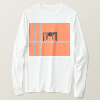 幾何学的なクモのデザイン 黒とオレンジ Tシャツ