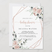 幾何学的なクラシック ダスティピンク ローズ ベビーシャワー 招待状 (正面)