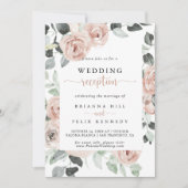 幾何学的なクラシック ピンク ローズ ウェディング レセプション 招待状 (正面)