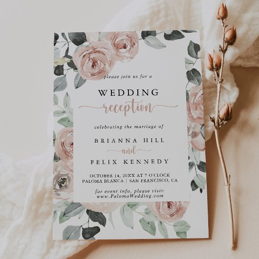 幾何学的なクラシック ピンク ローズ ウェディング レセプション 招待状