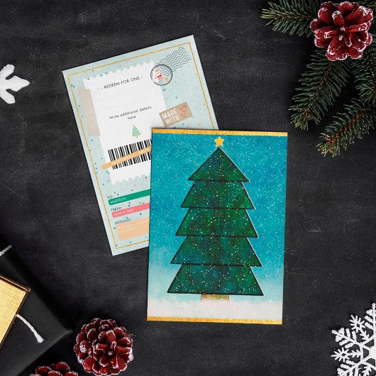 幾何学的なクリスマスツリーのチケット家族ギフトクーポン