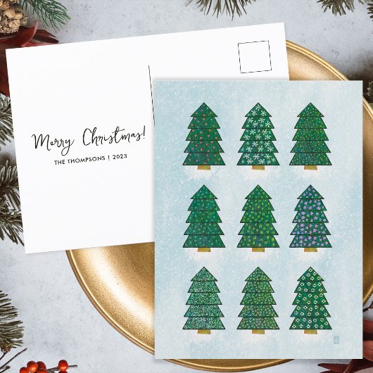 幾何学的なクリスマスツリーの家族の願い シーズンポストカード