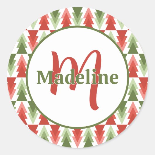 幾何学的なクリスマスツリーの林 ラウンドシール (正面)