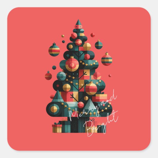 幾何学的なクリスマスツリー スクエアシール (正面)