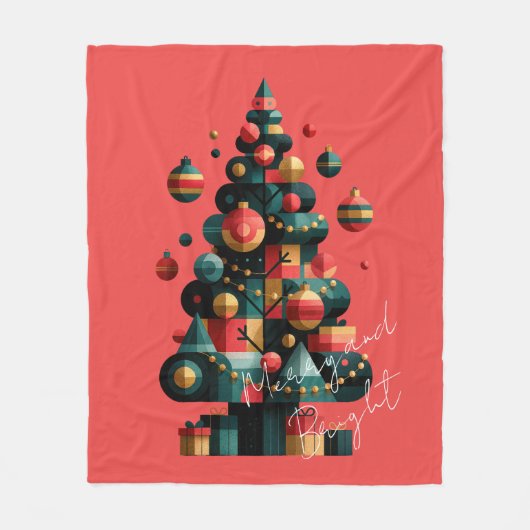 幾何学的なクリスマスツリー フリースブランケット (正面)