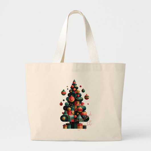 幾何学的なクリスマスツリー ラージトートバッグ (正面)