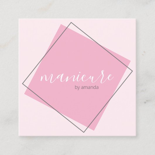 幾何学的なグモダンレーとピンクのマニキュア スクエア名刺 (正面)
