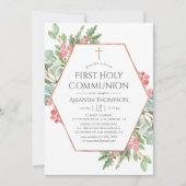幾何学的なグリーンが美しいクリスマス 初の聖体拝領 招待状 (正面)