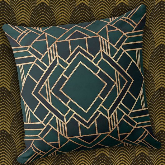 幾何学的なグリーンとゴールド クッション