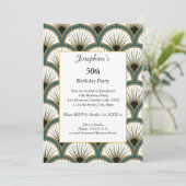 幾何学的なグリーンとホワイトのアートデコ 50歳の誕生日パーティー 招待状 (スタンド正面)