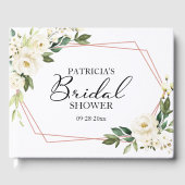 幾何学的なグリーンと白い花のウェディングシャワーのゲストブック ゲストブック (正面)